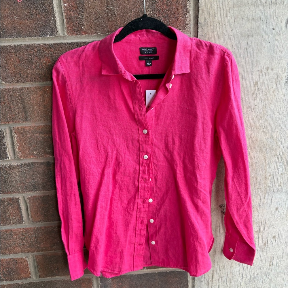 J. Crew *NWT* Irish Linen Hot Pink Button Down